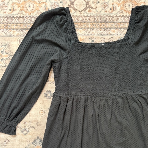 J.Crew Black Clip-Dot Smocked Dress - Puff Sleeve - Size Large - Picture 3 of 5